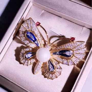 XSB154 - Blue Gem Butterfly Saree Brooch